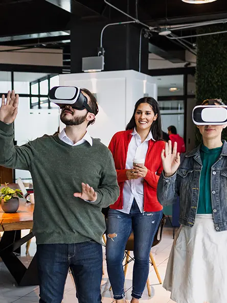 Startup team presenting a virtual reality demo during a product showcase